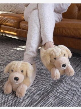 Plush Puppy Dog Slippers - Light Tan
